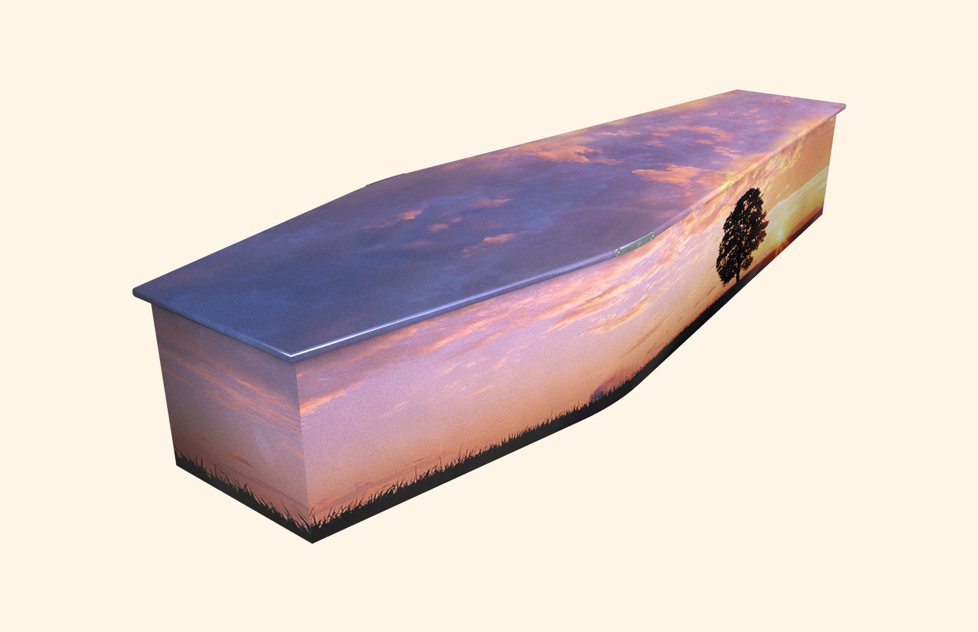Sunset design on a traditional coffin